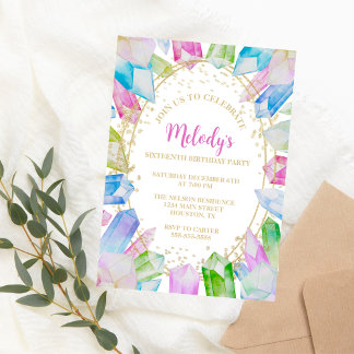 Rainbow Crystal Anniversaire Fête Invitation