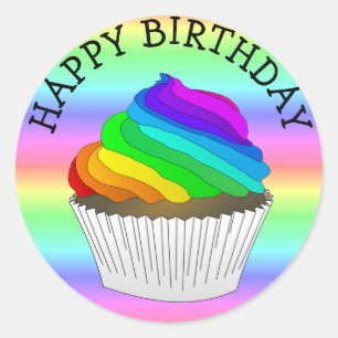 Rainbow Cupcake Joyeux Stickers Anniversaire
