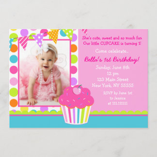 Rainbow Cupcake Photo Invitation à la fête d'anniv