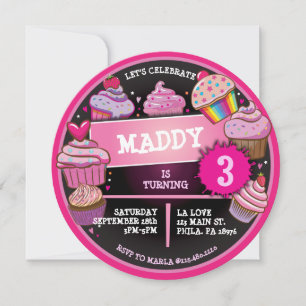 RAINBOW CUPCAKES Invitation de fête d'anniversaire