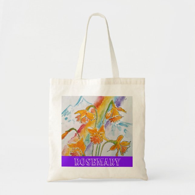 Rainbow Daffodil Floral Reusable Grocery Tote Bag (Devant)