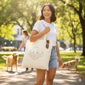 Rainbow Doodle Line Art Dog Face Tote Bag