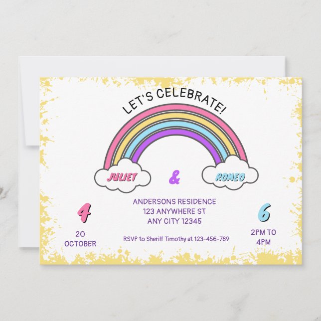 Rainbow Double Invitation d'anniversaire (Devant)