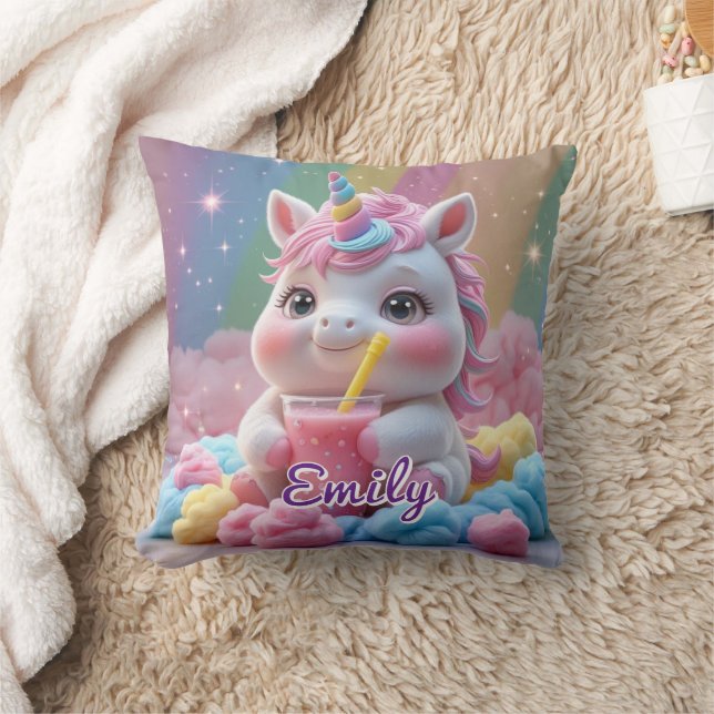 Rainbow Drink Unicorn Coussin - Nom modifiable (Couverture)