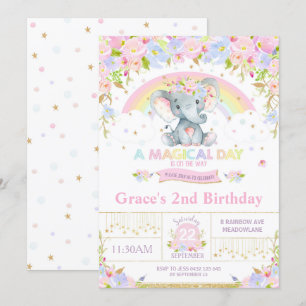 Rainbow Elephant Anniversaire Fête Invitation Fill