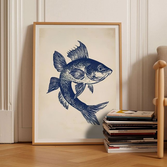Rainbow Fish Print Linocut Vintage Poster Retro  (Créateur téléchargé)