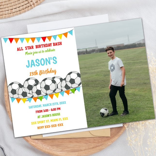 Rainbow Flags Soccer Invitations Anniversaire (Rainbow Flags Soccer Birthday Invitations w photo)