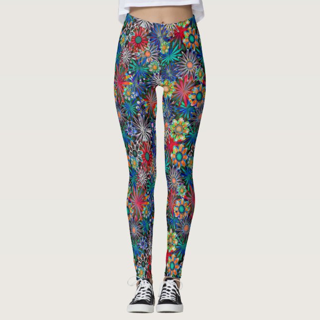 Rainbow Floral Pattern Leggings (Devant)