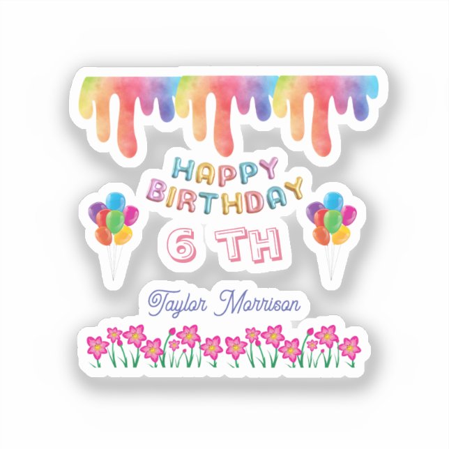 Rainbow Flowers Happy Birthday Square Sticker (Recto)