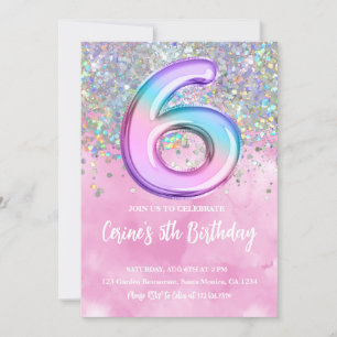 Rainbow Foil Girl 6ème anniversaire Invitation
