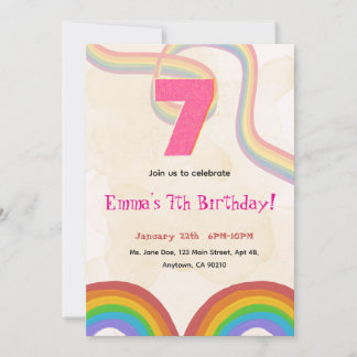 Rainbow Girl 7th Birthday Invitation