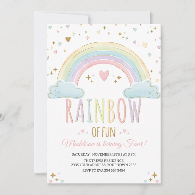 Rainbow Girl's Birthday Party Invitation (Devant)