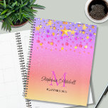 Rainbow Glitter Stars Monogram Name<br><div class="desc">This girly planner is decorated with dripping faux gold and pink stars on a pink rainbow glitter background.
Easily customizable with your name,  monogram,  and year.</div>