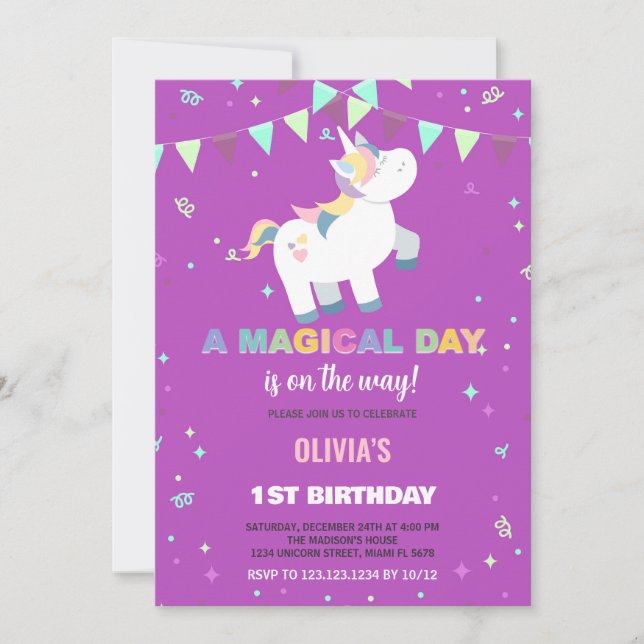Rainbow Green Fly Unicorn Invitations Anniversaire (Devant)
