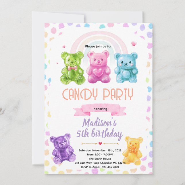 Rainbow Gummy Bear candy Invitation (Devant)