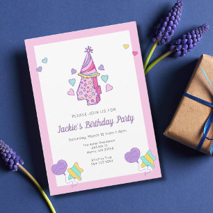 Rainbow Heart Girls 4th Birthday Party Invitation