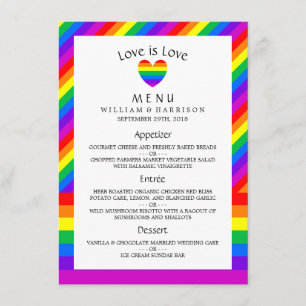 Rainbow Heart Love is Love Menu Mariage