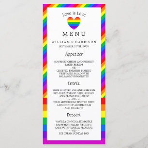 Rainbow Heart Love is Love Menu Mariage