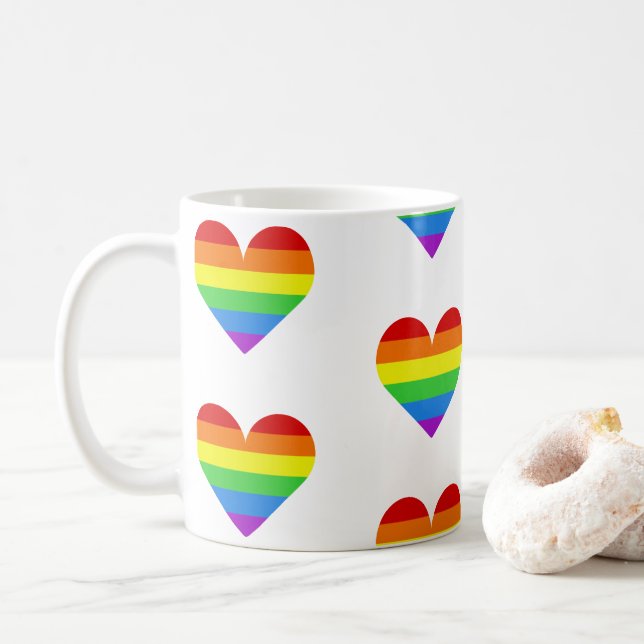 Rainbow Heart Pattern Mug (Avec donut)