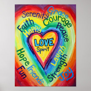Rainbow Heart Spirit Words Art Poster Imprimer