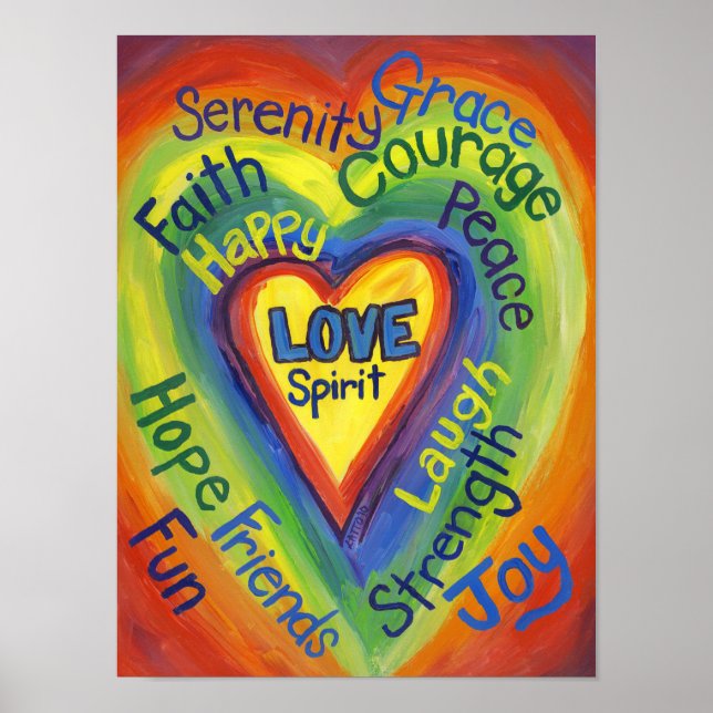 Rainbow Heart Spirit Words Art Poster Imprimer (Devant)