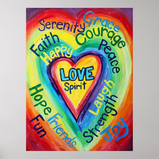 Rainbow Heart Spirit Words Art Poster Imprimer (Devant)