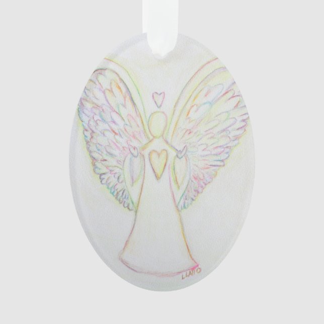 Rainbow Hearts Angel Art Holiday Ornament (devant)