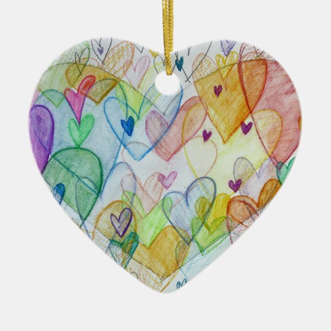 Rainbow Hearts Art Custom Holiday Ornements cadeau (Devant)