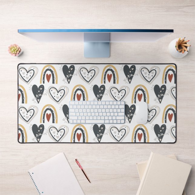 Rainbow Hearts Boho Motif Jaune Rouge Gris (Bureau 1)