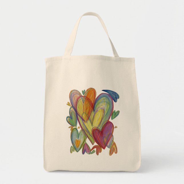 Rainbow Hearts Word Art Sac fourre-tout inspiré (Devant)