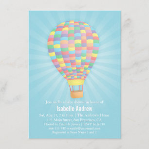 Rainbow Hot Air Balloon Baby Shower Invitations