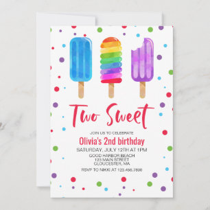 Rainbow Ice Pops Two Sweet 2nd Birthday Invitation