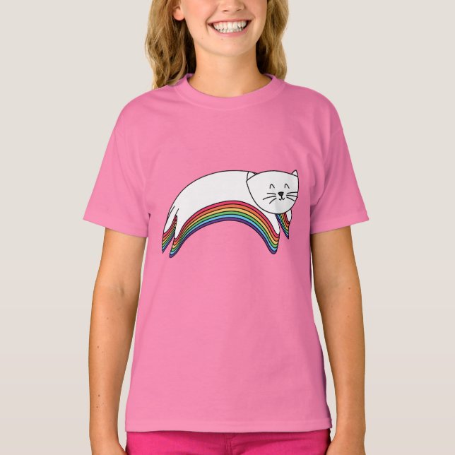 Rainbow Kitty Cute Girls' Ruffle T-shirt (Devant)