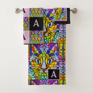 Rainbow Kitty Mosaic avec Monogramme pour Amoureux