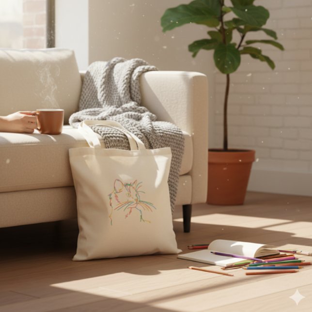 Rainbow Line Art Cat Portrait Minimalist Tote Bag (Créateur téléchargé)