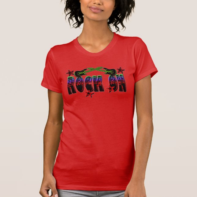 Rainbow Logo Rock Sur Guitares & Stars T-Shirt (Devant)