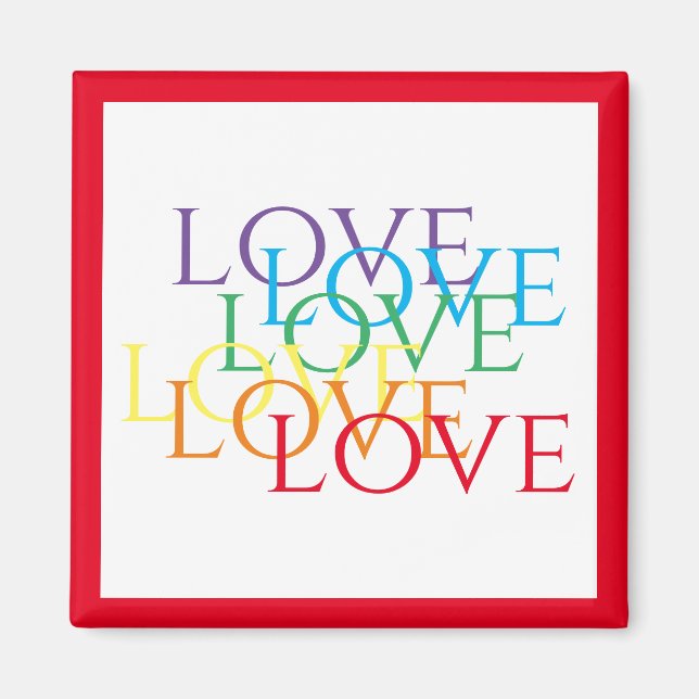 RAINBOW LOVE Carré Magnet / Rouge (Devant)