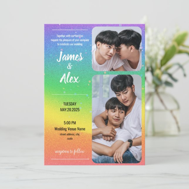 Rainbow Love - Gay Mariage Photo Invitation (Debout devant)