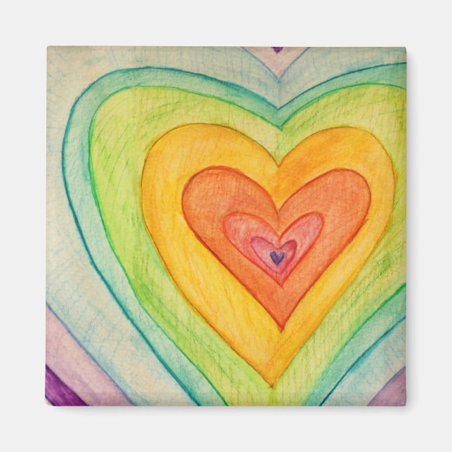 Rainbow Love Hearts Inspirational Fridge Magnet (Devant)