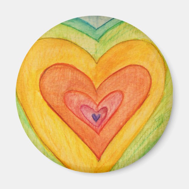 Rainbow Love Hearts Inspirational Fridge Magnet (Devant)