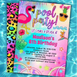 Rainbow Luau Pool Party Anniversaire Invitation