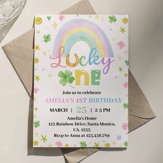 Rainbow Lucky One First Birthday Invitation (Créateur téléchargé)
