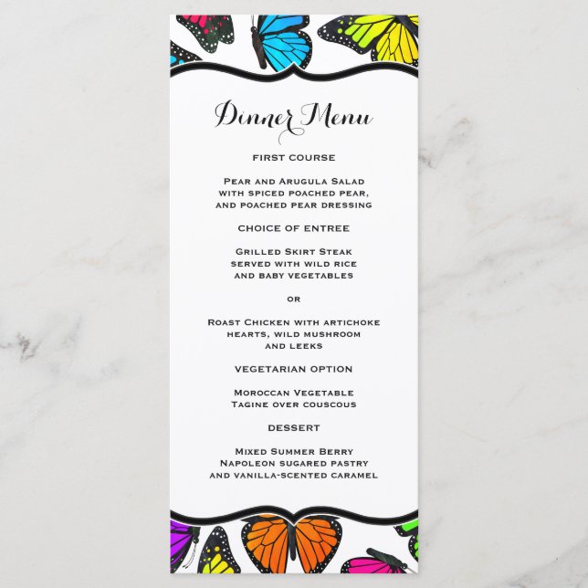 Rainbow Monarch Butterfly Slim Dinner Menu (Devant)