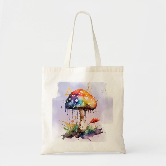 Rainbow Mushroom Tote Bag – Whimsical Watercolor  (Devant)