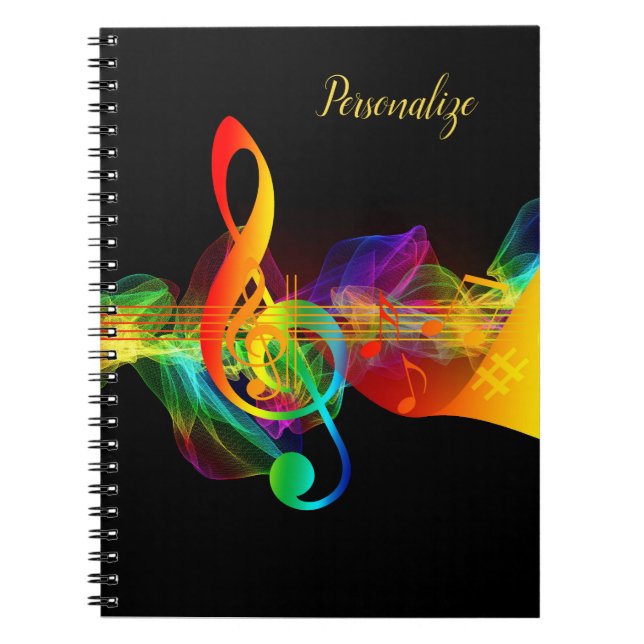 Rainbow Neon Music Note Journal Carnet spiral (Devant)