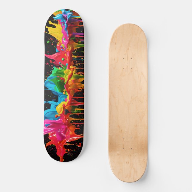 Rainbow Neon Paint Splash Skateboard Design (Recto)