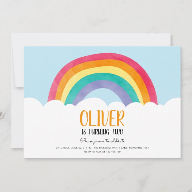 Rainbow Nuages Blue Boy Amusement Invitation d'ann (Devant)