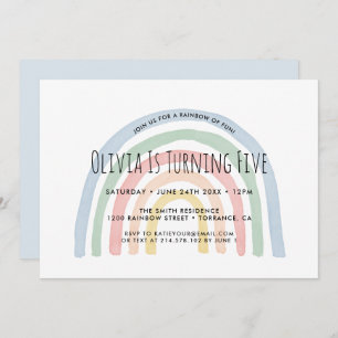 Rainbow Of Fun Rainbow 5th Birthday Invitation