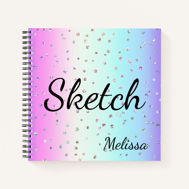 Rainbow Ombre Sparkle Monogram Carnet Sketchbook (Devant)