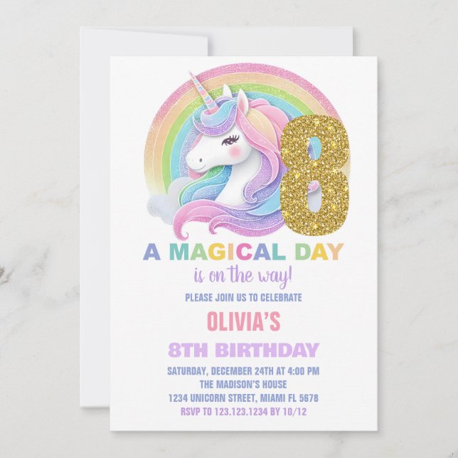 Rainbow Parties scintillant Unicorn Invitations d' (Devant)